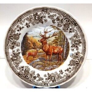 Queens Quintessential Game Salad Plate Made in England Deer Stag 8 inch